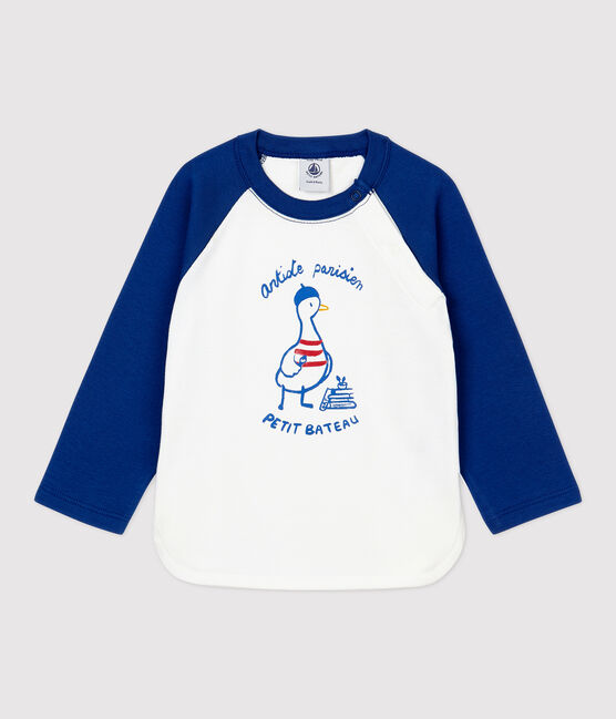 Tee-shirt en coton bébé. blanc MARSHMALLOW/bleu MAJOR