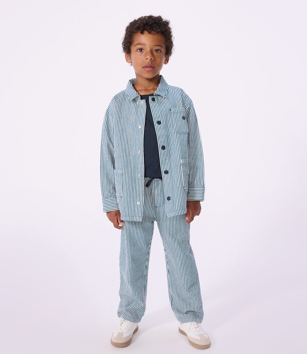 Veste enfant en coton &agrave; rayures bleu/blanc
