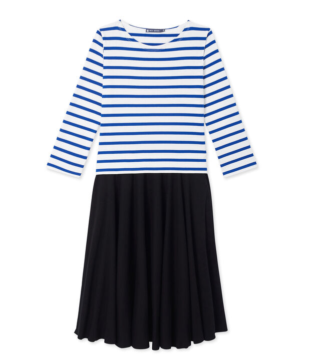 Robe femme trompe l'&oelig;il blanc/bleu