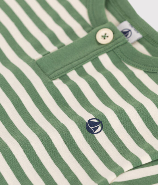 T-shirt bébé en coton à manches courtes rayé vert PALMERAIE/ AVALANCHE