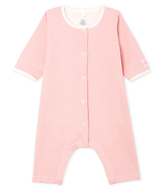 Bodyjama sans pieds bébé fille en côte rose CHARME/blanc MARSHMALLOW