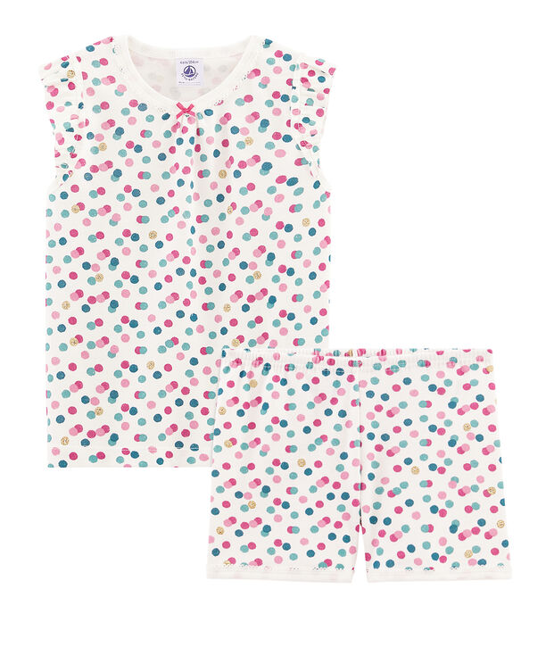 Pyjacourt petite fille en c&ocirc;te blanc/multicouleur