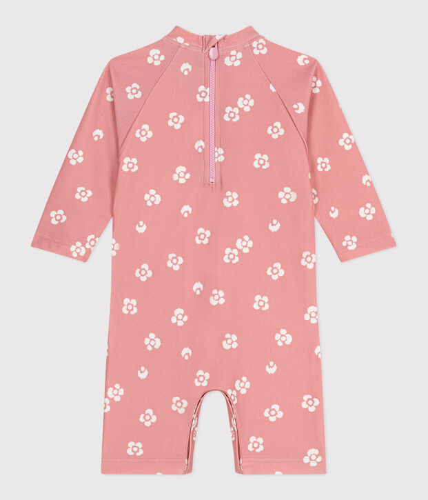 Combinaison anti UV b&eacute;b&eacute;, imprim&eacute;e &agrave; fleurs rose/blanc