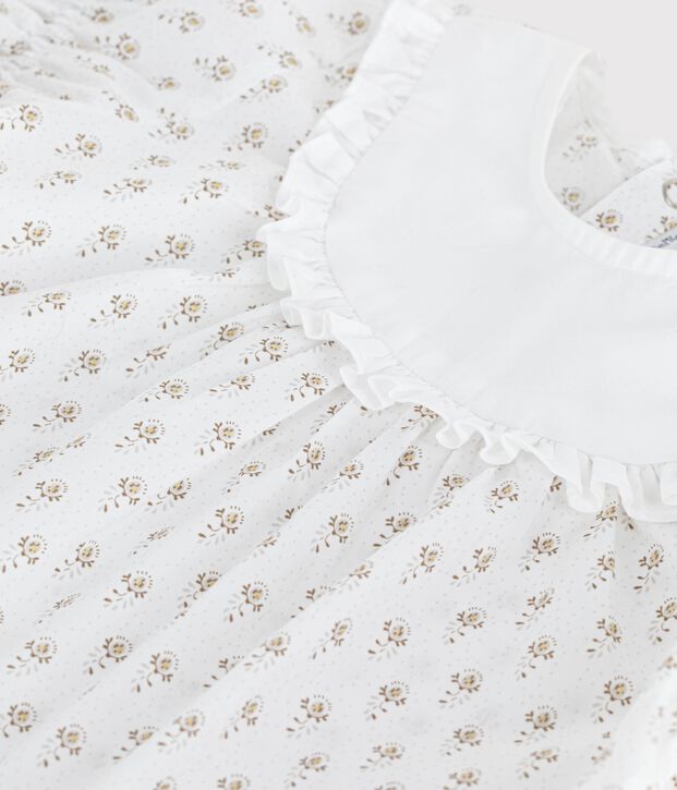 Robe manches courtes en popeline imprim&eacute;e b&eacute;b&eacute; blanc/multicouleur