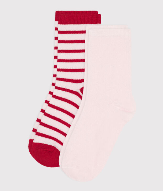 2 paires de chaussettes enfant fille en coton &agrave; rayures multicouleur