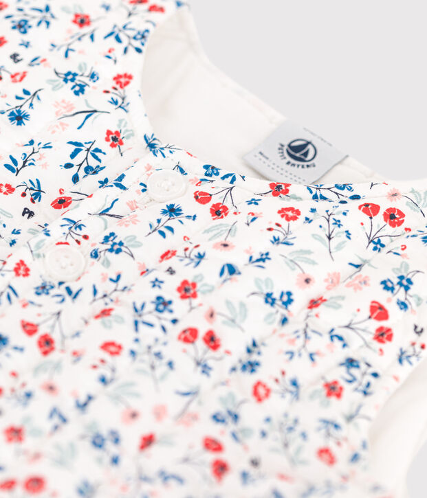 Veste b&eacute;b&eacute; sans manches en popeline imprim&eacute; &agrave; fleurs blanc/multicouleur
