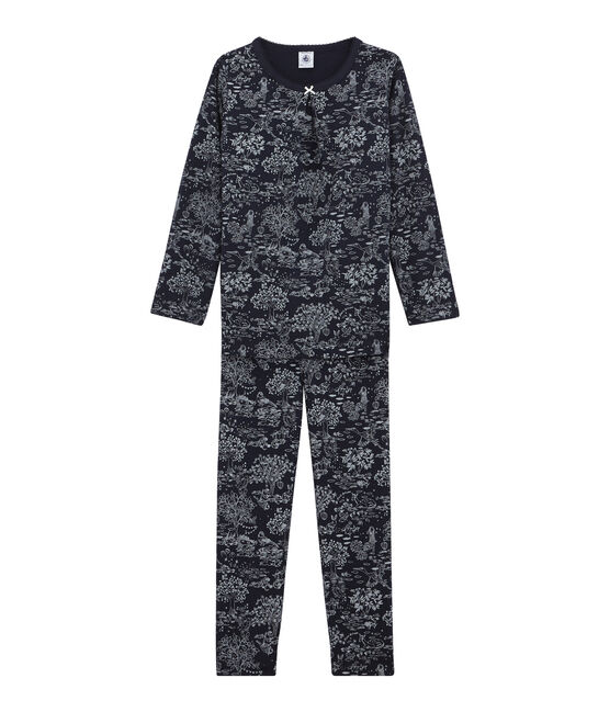 Pyjama petite fille bleu SMOKING/blanc ECUME