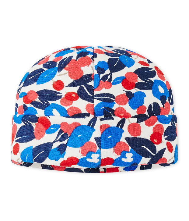 Bonnet b&eacute;b&eacute; fille en molleton imprim&eacute; blanc/multicouleur