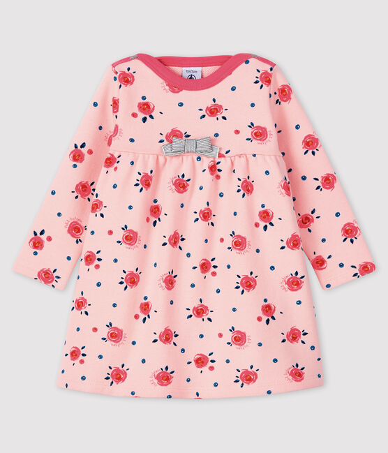 Robe manches longues bébé fille rose MINOIS/blanc MULTICO