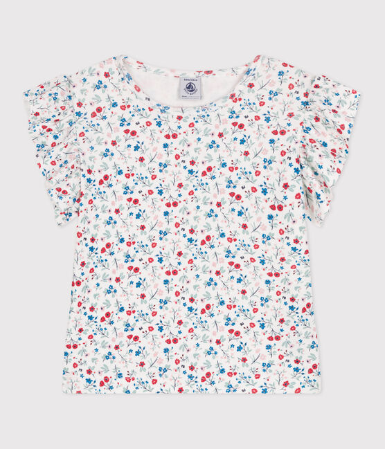 Teeshirt enfant en coton manches courtes fleuri blanc MARSHMALLOW/blanc MULTICO