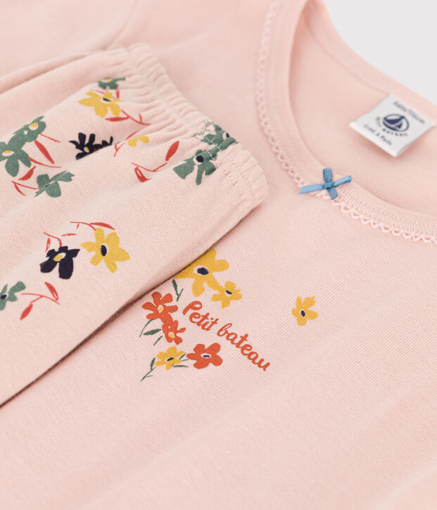 Pyjama manches courtes fleur petite fille en coton rose/multicouleur