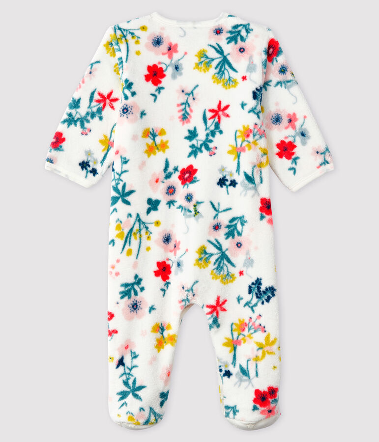 Surpyjama &agrave; imprim&eacute; fleuri b&eacute;b&eacute; fille en polaire blanc MARSHMALLOW/blanc MULTICO