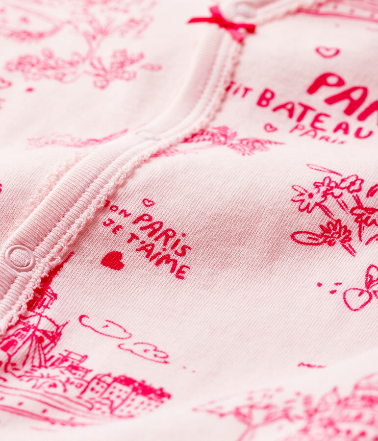 Dors-bien toile de Jouy Paris b&eacute;b&eacute; fille en tubique rose FLEUR/rose GROSEILLER