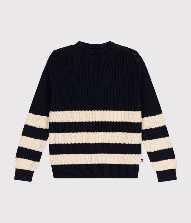 Pull en coton femme bleu/&eacute;cru