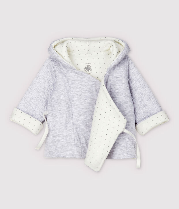 Veste &agrave; capuche grise b&eacute;b&eacute; en tubique matelass&eacute; en coton biologique gris