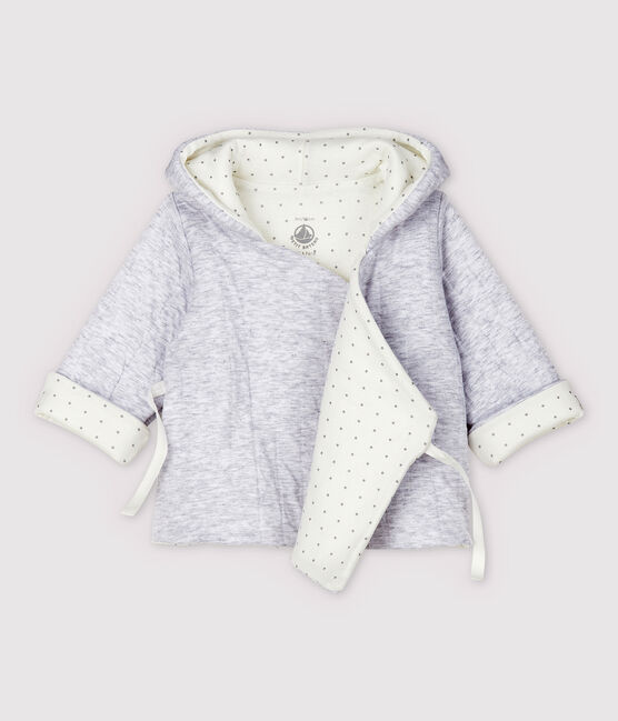 Veste à capuche grise bébé en tubique matelassé en coton biologique gris POUSSIERE CHINE