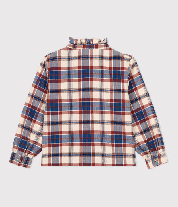 Blouse &agrave; carreaux en flanelle enfant fille &eacute;cru/multicouleur