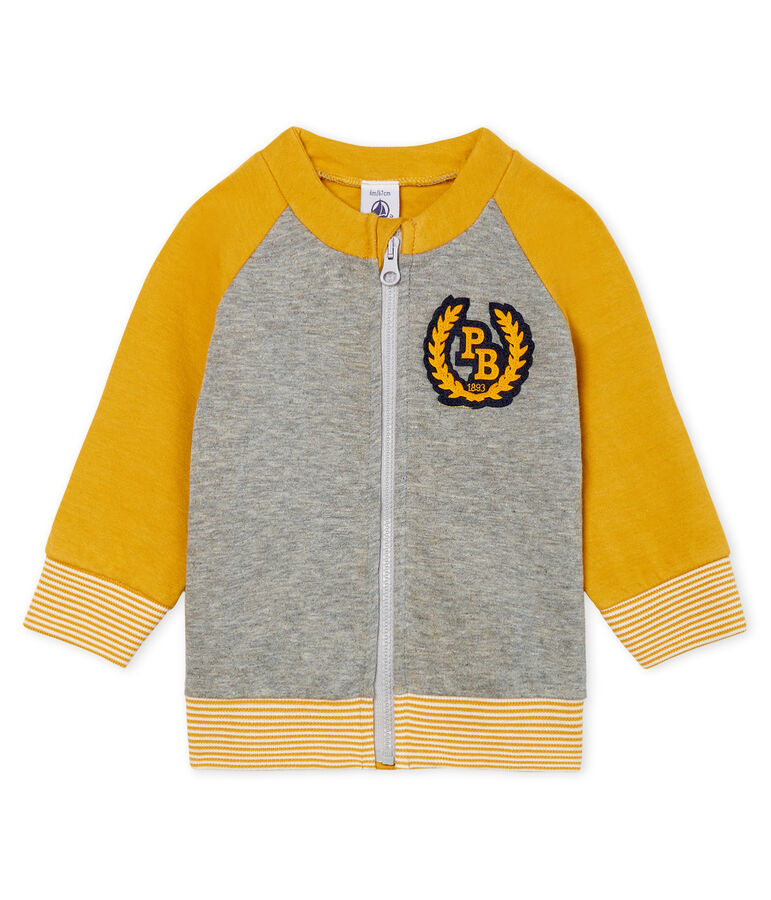 Cardigan zipp&eacute; b&eacute;b&eacute; gar&ccedil;on en tubique gris/jaune