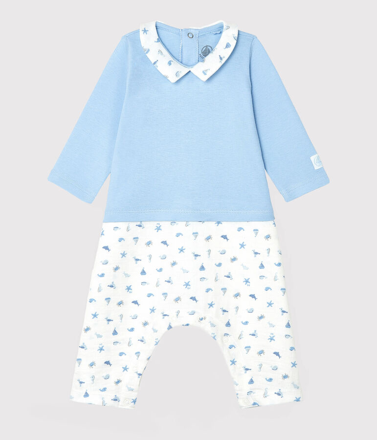 Combinaison longue b&eacute;b&eacute; gar&ccedil;on bleu JASMIN/blanc MULTICO