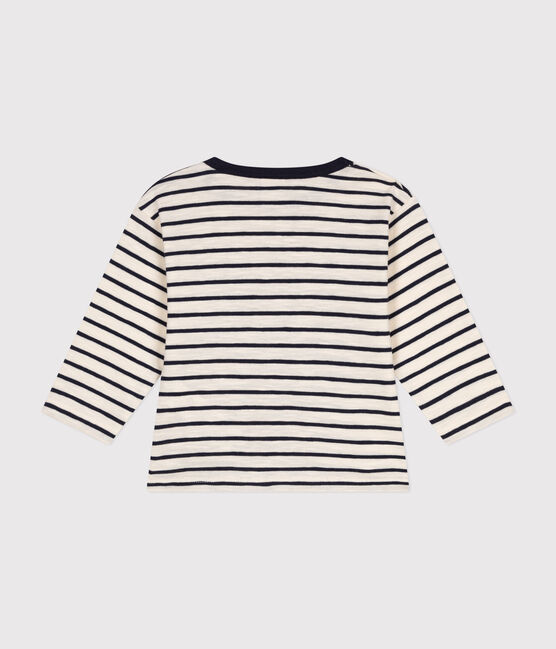 Tee-shirt manches longues en jersey bébé blanc AVALANCHE/bleu SMOKING
