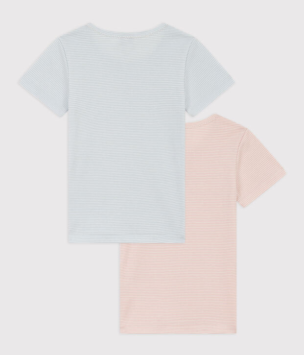 Lot de 2 tee shirts manches courtes milleraies en coton petite fille multicouleur