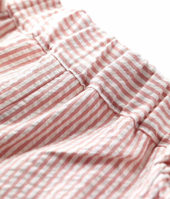 Short rayé en seercucker bio bébé rose PAPAYE/ MARSHMALLOW