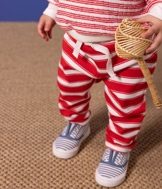 Pantalon bébé en jersey épais rayé rouge PEPS/blanc MARSHMALLOW