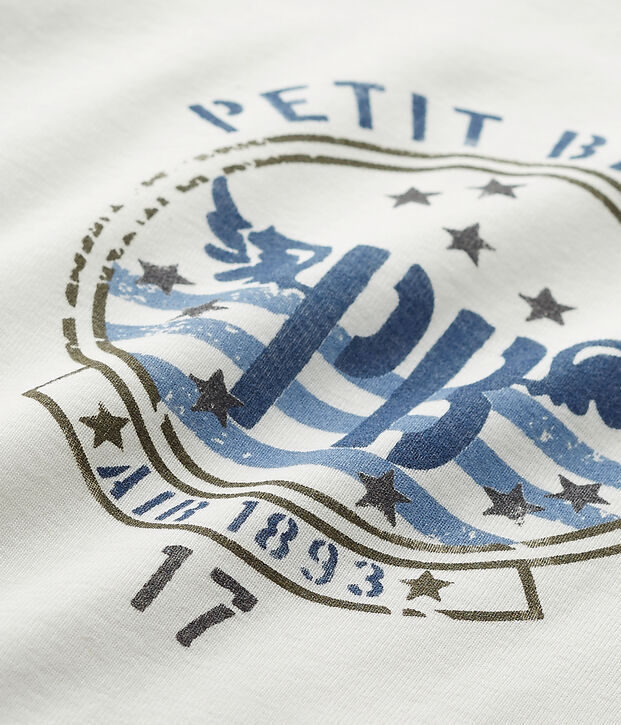 T-shirt manches longues gar&ccedil;on s&eacute;rigraphi&eacute; blanc