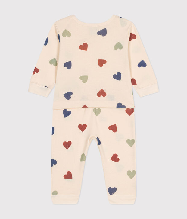 Pyjama c&oelig;urs sans pieds en coton b&eacute;b&eacute; &eacute;cru/multicouleur