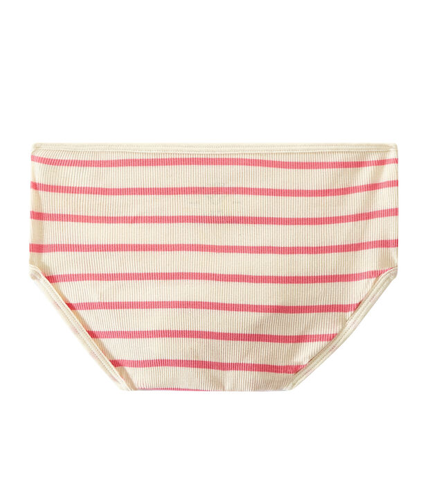 Culotte haute en c&ocirc;te 2x2 blanc/rose