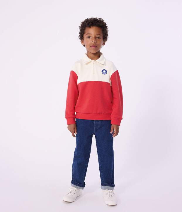 Sweatshirt esprit polo enfant en coton rouge/rouge