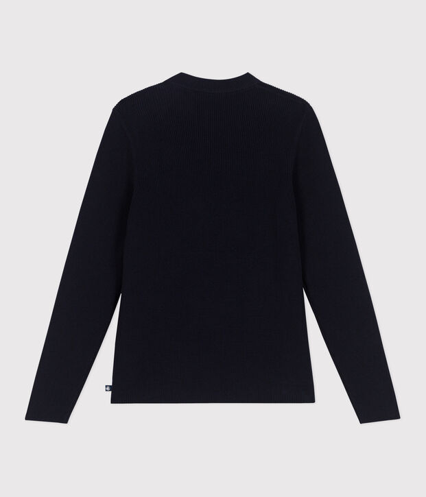 Pull marin femme en coton uni bleu marine