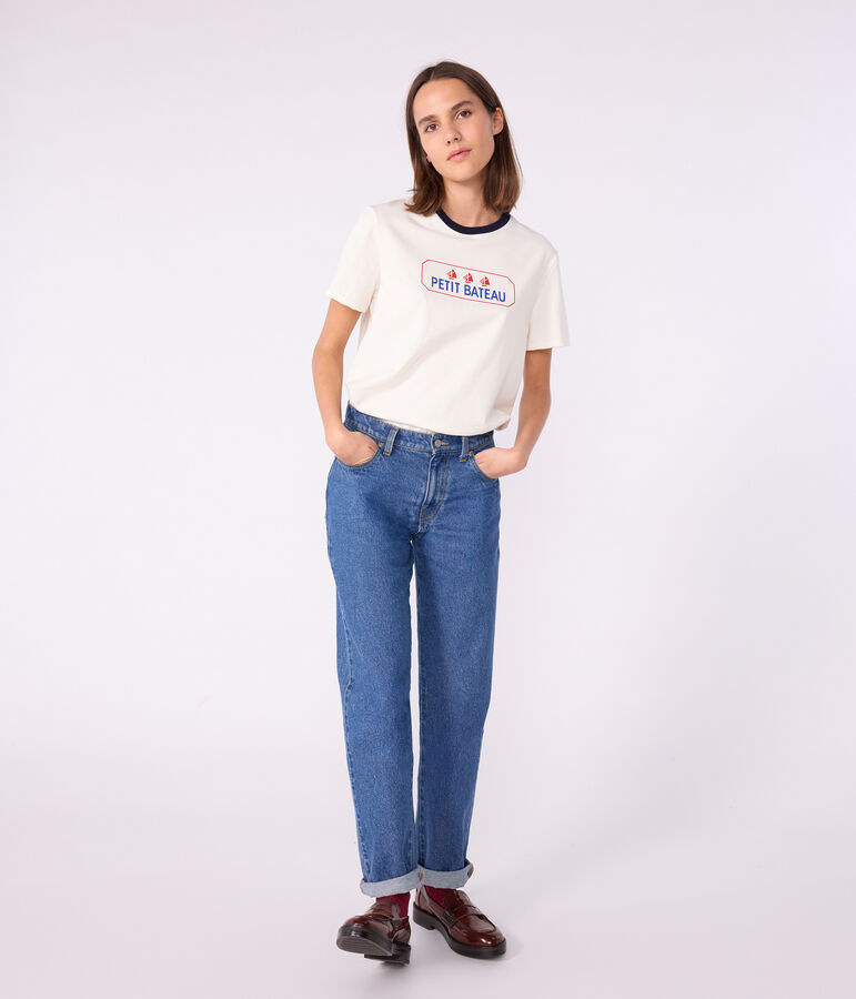 Tee-shirt femme le droit en coton manches courtes bleu MILK/ SOIR