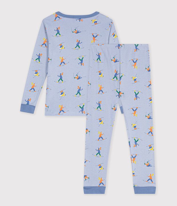 Pyjama tr&egrave;s ajust&eacute; enfant en coton imprim&eacute; bleu/blanc/multicouleur