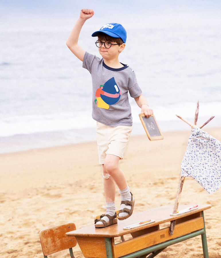 Tee-shirt gar&ccedil;on Petit Bateau x Water Family bleu MEDIEVAL/blanc MARSHMALLOW