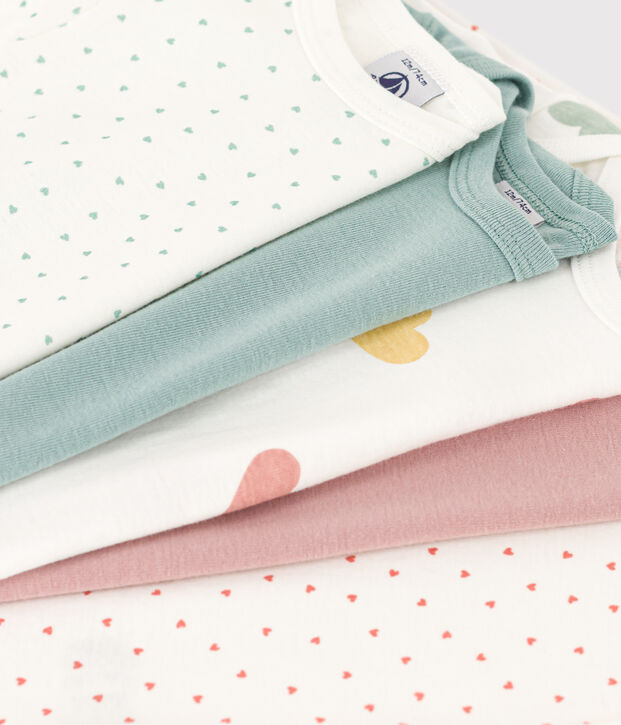 Lot de 5 bodies manches longues coeurs b&eacute;b&eacute; en coton multicouleur
