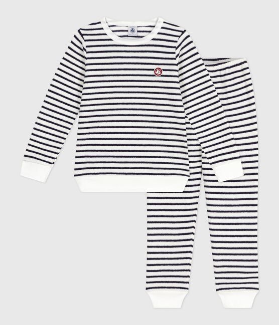 Pyjama enfant en coton éponge à rayures bleu MILK/ SOIR