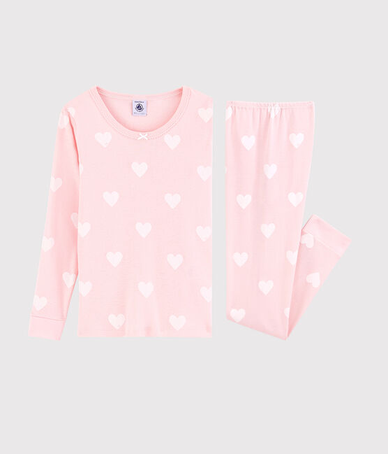 Pyjama snugfit cœur rose petite fille en coton biologique rose MINOIS/blanc MARSHMALLOW
