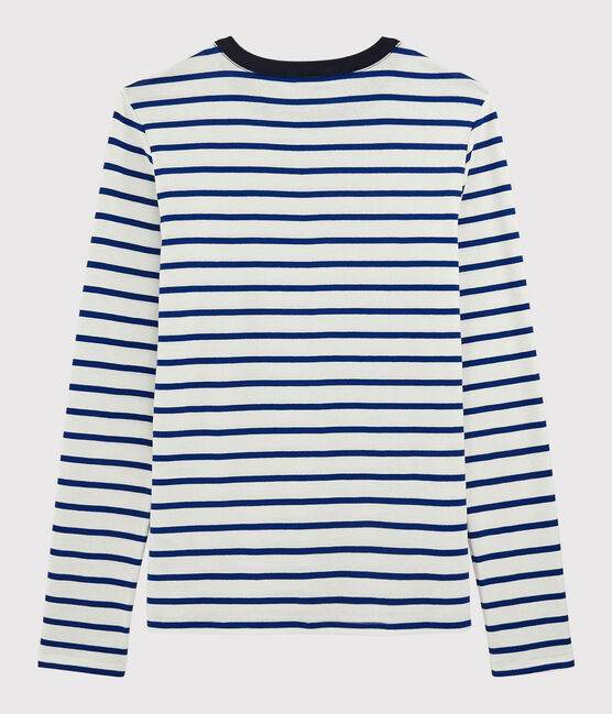 T-shirt col rond iconique en coton Femme blanc MARSHMALLOW/bleu SURF