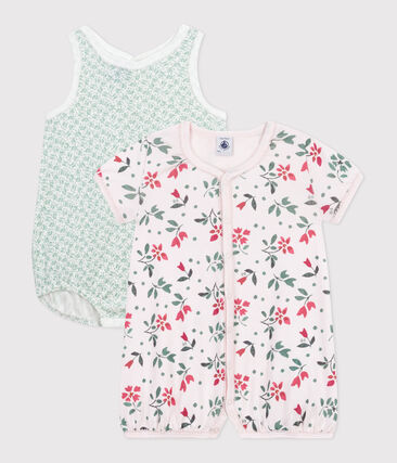 Lot de 2 combinaisons courtes bébé en coton fleuri