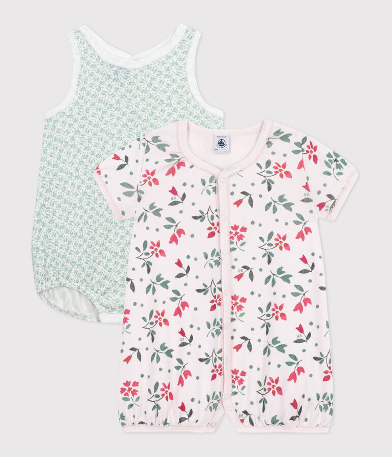 Lot de 2 combinaisons courtes b&eacute;b&eacute; en coton fleuri variante 1