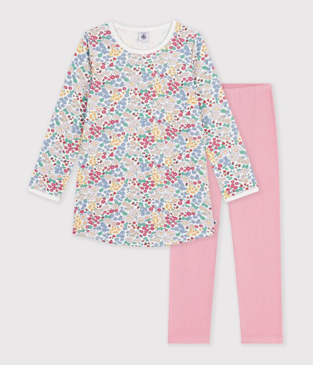 Chemise de nuit et legging enfant en tubique &agrave; fleurs rose/multicouleur