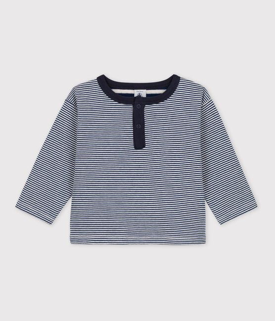 Tee-shirt manches longues bébé milleraies en tubique bleu MEDIEVAL/ MONTELIMAR