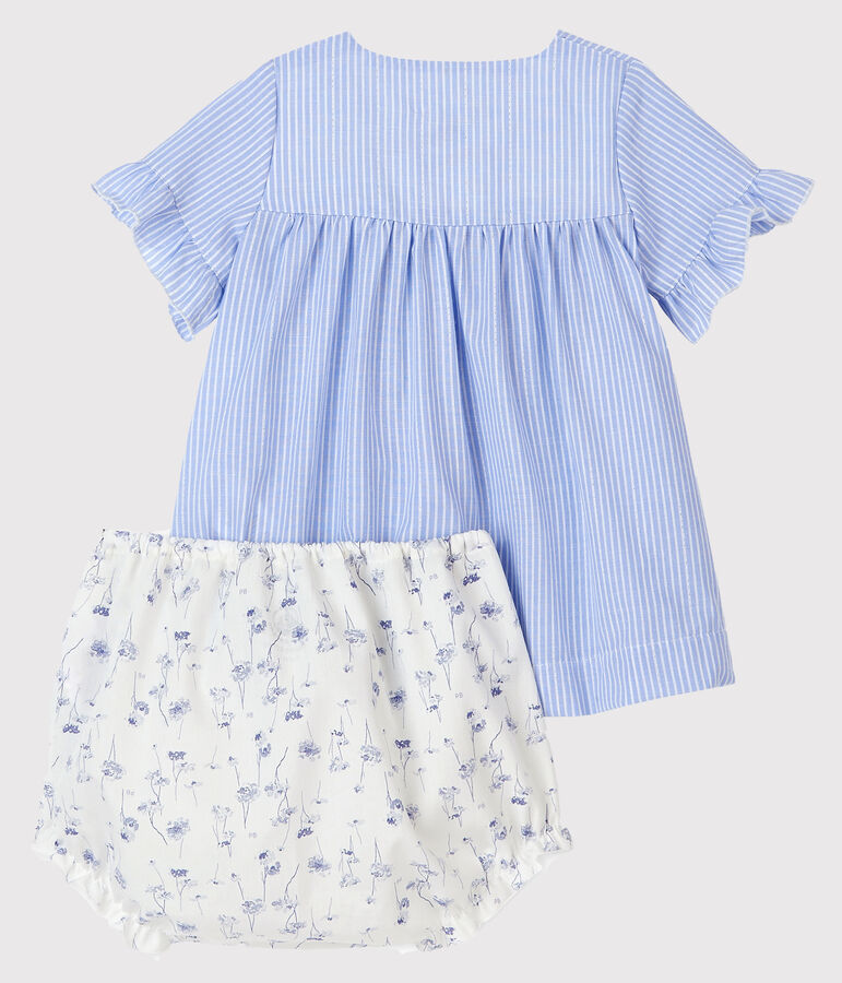 Robe &agrave; rayures avec bloomer fleuri b&eacute;b&eacute; fille en popeline blanc/multicouleur