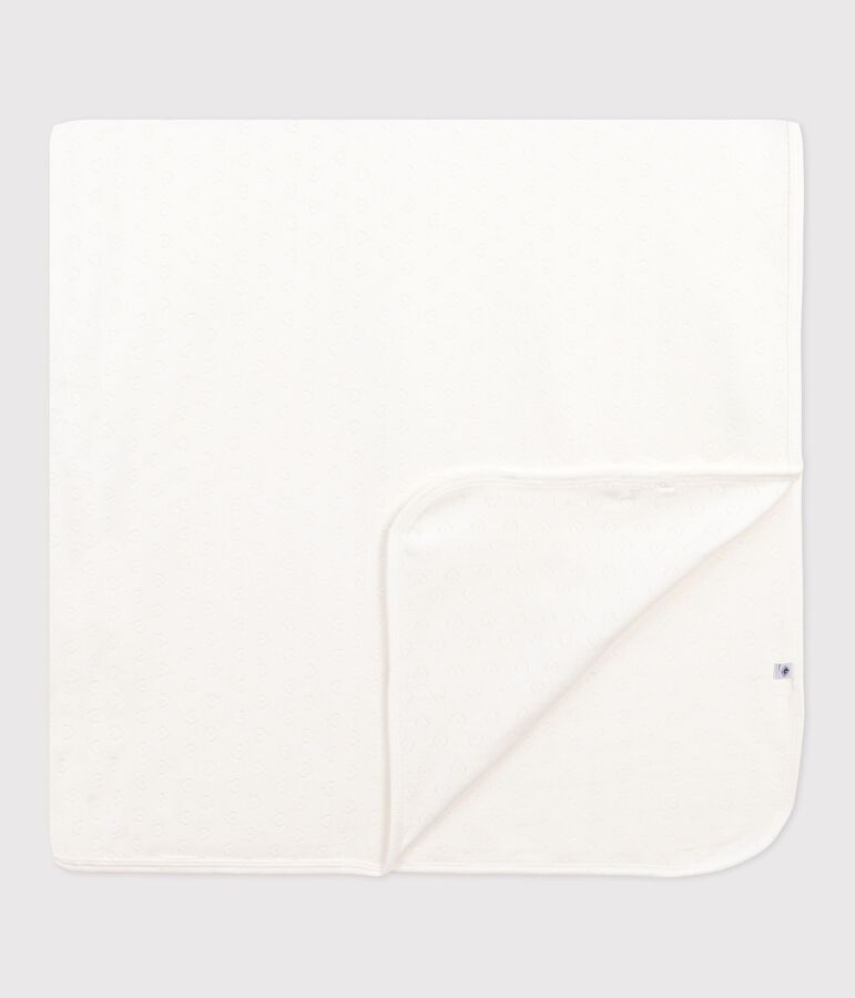 Couverture l&eacute;g&egrave;re naissance en coton ajour&eacute; c&oelig;ur uni blanc