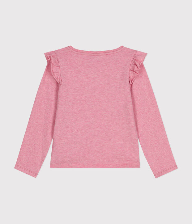 Tee-shirt manches longues en c&ocirc;te enfant fille rose