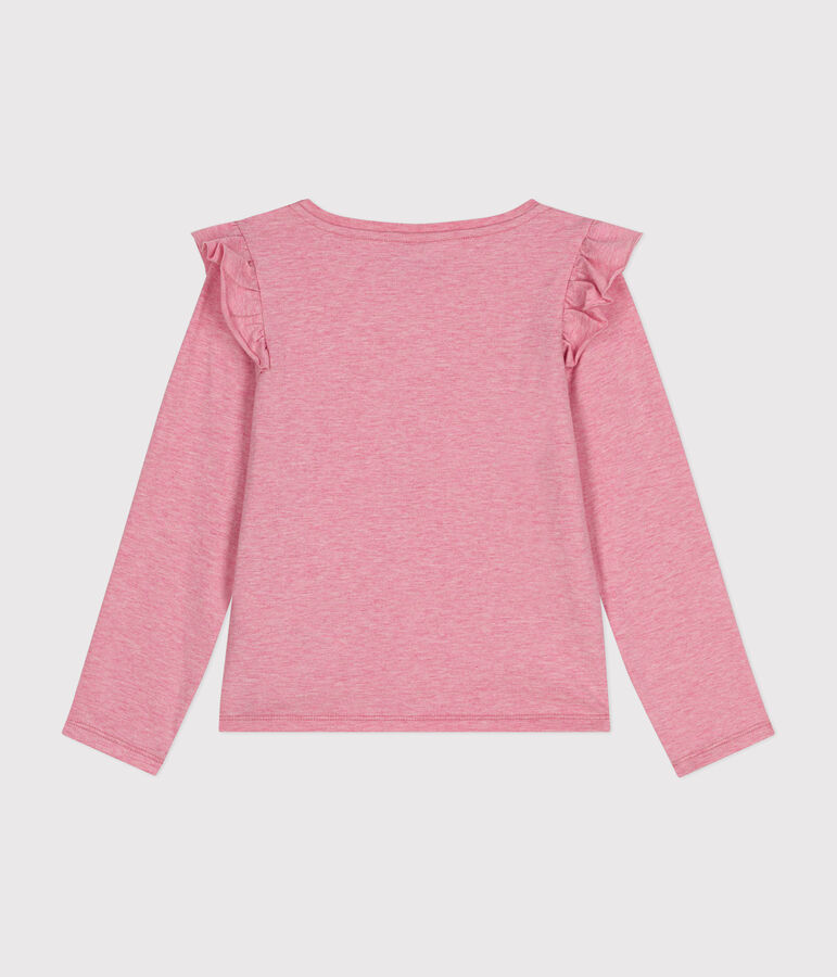 Tee-shirt manches longues en c&ocirc;te enfant fille rose ROSELINE CHINE