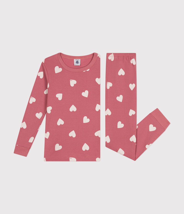 Pyjama ajust&eacute; en coton imprim&eacute; motif c&oelig;urs enfant rose ROSEWOOD/ AVALANCHE