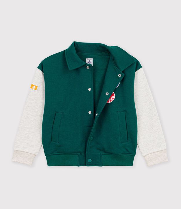 Veste teddy enfant en coton uni colorblock vert/beige