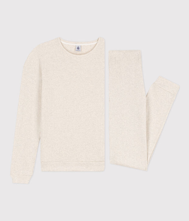 Pyjama femme en coton beige chin&eacute;